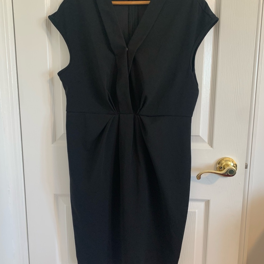SHEIN Curve Black V-Neck Pleated Midi Sheath Dress